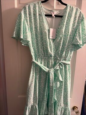 LC Lauren Conrad Mint Floral Wrap Midi Dress